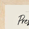Presence Word of Intention Framed print 13x18 cm / 5x7″ Wood frame Linen paper corner detail
