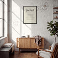 Grateful Word of Intention Framed print 50x70 cm / 20x28″ Black frame Linen paper in interior
