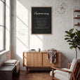 Harmonious Word of Intention Framed print 60x80 cm / 24x32″ Wood frame Carbon paper in interior