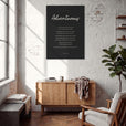 Adventurous Word of Intention Framed print 70x100 cm / 28x40″ Black frame Carbon paper in interior