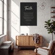 Faith Word of Intention Framed print 70x100 cm / 28x40″ Black frame Carbon paper in interior