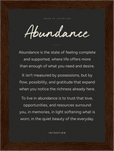 Abundance Word of Intention Framed print 13x18 cm / 5x7″ Dark wood frame Carbon paper