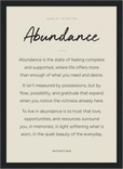 Abundance Word of Intention Framed print 21x29.7 cm / 8x12" Black frame Linen paper