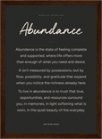 Abundance Word of Intention Framed print 21x29.7 cm / 8x12" Dark wood frame Carbon paper