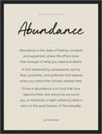 Abundance Word of Intention Framed print 30x40 cm / 12x16″ Black frame Linen paper