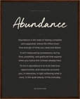 Abundance Word of Intention Framed print 40x50 cm / 16x20″ Dark wood frame Carbon paper