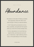 Abundance Word of Intention Framed print 50x70 cm / 20x28″ Black frame Linen paper