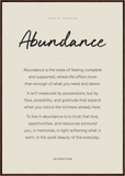 Abundance Word of Intention Framed print 70x100 cm / 28x40″ Dark wood frame Linen paper
