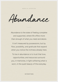 Abundance Word of Intention Framed print 70x100 cm / 28x40″ White frame Linen paper