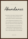 Abundance Word of Intention Framed print A2 (42 x 59.4 cm) Dark wood frame Linen paper