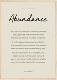 Abundance Word of Intention Framed print A2 (42 x 59.4 cm) Wood frame Linen paper