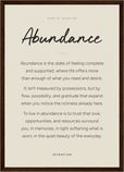 Abundance Word of Intention Framed print A3 (29.7 x 42 cm) Dark wood frame Linen paper