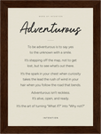 Adventurous Word of Intention Framed print 13x18 cm / 5x7″ Dark wood frame Linen paper