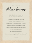 Adventurous Word of Intention Framed print 13x18 cm / 5x7″ Wood frame Linen paper