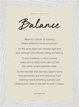 Balance Word of Intention Framed print 21x29.7 cm / 8x12" White frame Linen paper