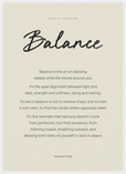 Balance Word of Intention Framed print 50x70 cm / 20x28″ White frame Linen paper