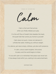 Calm Word of Intention Framed print 13x18 cm / 5x7″ Wood frame Linen paper