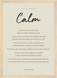 Calm Word of Intention Framed print 21x29.7 cm / 8x12" Wood frame Linen paper