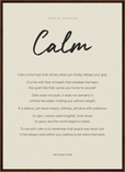Calm Word of Intention Framed print 50x70 cm / 20x28″ Dark wood frame Linen paper