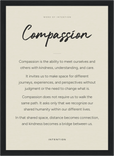 Compassion Word of Intention Framed print 21x29.7 cm / 8x12" Black frame Linen paper