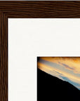 Cosmic Reflections Framed print 15x20 cm / 6x8″ Dark wood frame corner detail