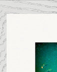 Underwater Flight Framed print 40x40 cm / 16x16″ White frame corner detail