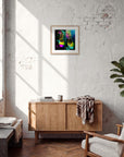 Dancing in Colours Framed print 40x40 cm / 16x16″ Wood frame in interior
