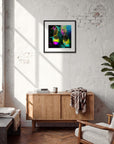 Dancing in Colours Framed print 50x50 cm / 20x20″ Black frame in interior