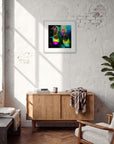 Dancing in Colours Framed print 50x50 cm / 20x20″ White frame in interior