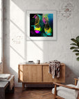 Dancing in Colours Framed print 70x70 cm / 28x28″ White frame in interior