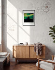 Emerald Storms Framed print 40x50 cm / 16x20″ Black frame in interior