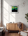 Emerald Storms Framed print 50x50 cm / 20x20″ Black frame in interior