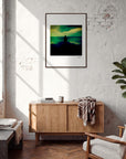 Emerald Storms Framed print 60x80 cm / 24x32″ Dark wood frame in interior