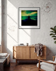 Emerald Storms Framed print 70x70 cm / 28x28″ Black frame in interior