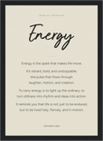 Energy Word of Intention Framed print 21x29.7 cm / 8x12" Black frame Linen paper