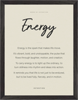 Energy Word of Intention Framed print 30x40 cm / 12x16″ Black frame Linen paper