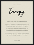 Energy Word of Intention Framed print 30x40 cm / 12x16″ Black frame Linen paper