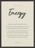 Energy Word of Intention Framed print 50x70 cm / 20x28″ Black frame Linen paper