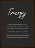 Energy Word of Intention Framed print 50x70 cm / 20x28″ Dark wood frame Carbon paper