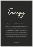 Energy Word of Intention Framed print 70x100 cm / 28x40″ White frame Carbon paper