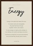 Energy Word of Intention Framed print A3 (29.7 x 42 cm) Dark wood frame Linen paper