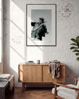 Everyday Hero Framed print 70x100 cm / 28x40″ Dark wood frame in interior