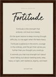 Fortitude Word of Intention Framed print 21x29.7 cm / 8x12" Dark wood frame Linen paper