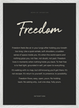 Freedom Word of Intention Framed print 50x70 cm / 20x28″ White frame Carbon paper
