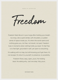 Freedom Word of Intention Framed print 50x70 cm / 20x28″ White frame Linen paper