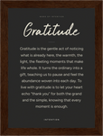 Gratitude Word of Intention Framed print 13x18 cm / 5x7″ Dark wood frame Carbon paper