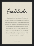Gratitude Word of Intention Framed print 21x29.7 cm / 8x12" Black frame Linen paper