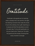 Gratitude Word of Intention Framed print 30x40 cm / 12x16″ Dark wood frame Carbon paper