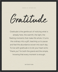 Gratitude Word of Intention Framed print 40x50 cm / 16x20″ Black frame Linen paper