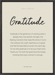 Gratitude Word of Intention Framed print 50x70 cm / 20x28″ Black frame Linen paper